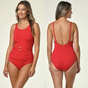 NEW Jantzen JACKIE HIGH NECK ONE PIECE Swimsuit Red Plus Size 18